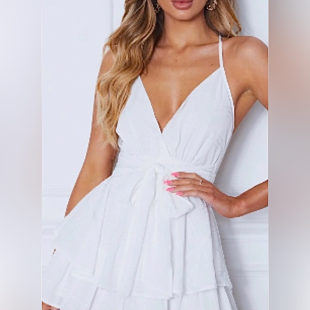 White Fox Boutique Cloud White Layered Ruffle Mini Romper